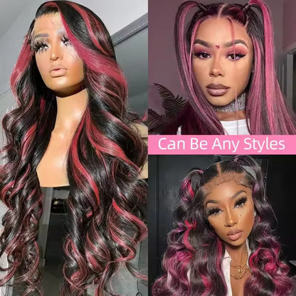 220% Density Ombre Purple Highlight Body Wave 13x6 HD Lace Front Wig Human Hair Waves Dark Purple 13x4 Lace Frontal Wigs For Women