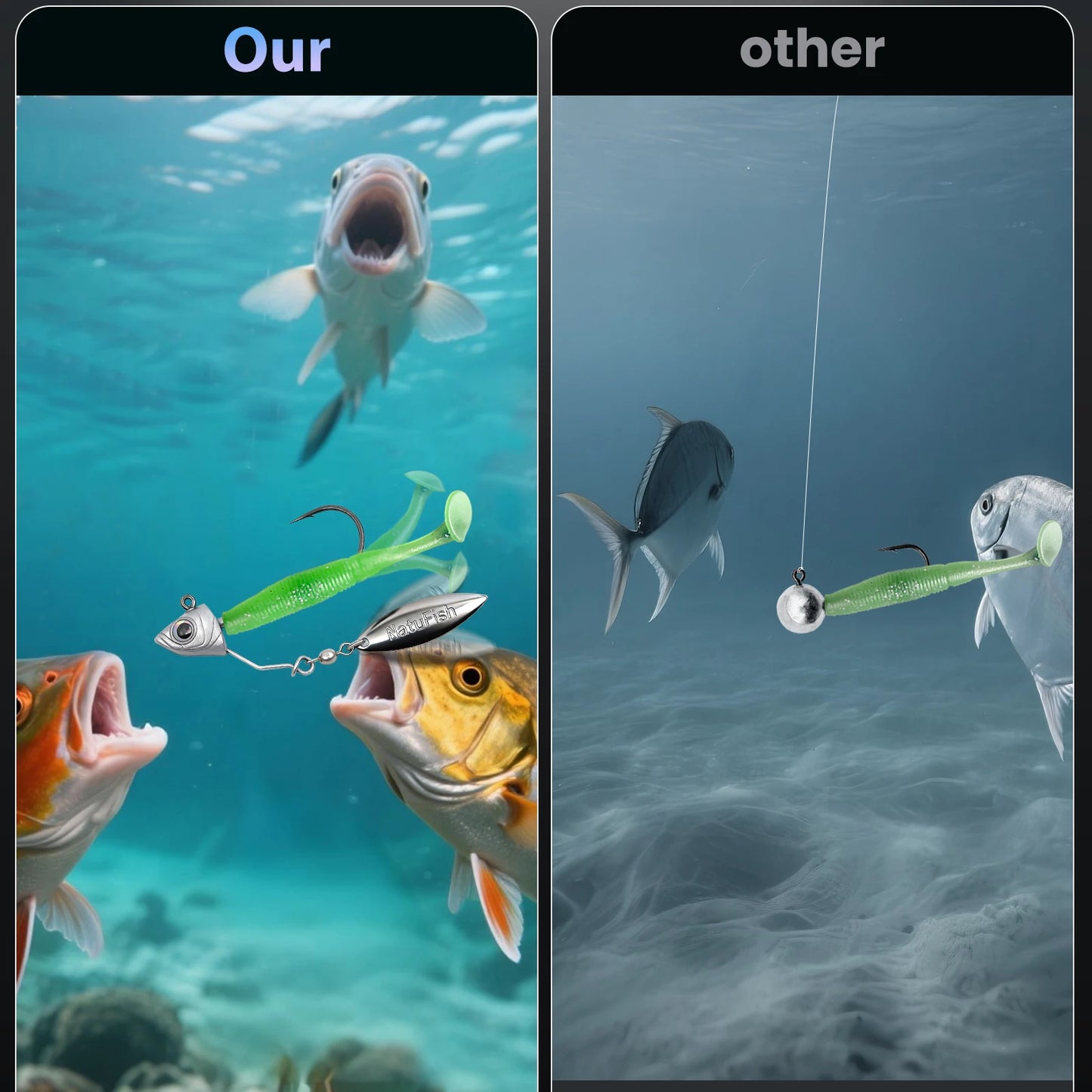 FishTrip 6-Pack Underspin Jig Heads Hook,  with Brass Blade Fishing Hook for Bass & Saltwater Fishing