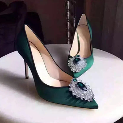Luxury Diamond Crystal Satin Women Pumps Elegant Pointed toe Stiletto High heels Spring Autumn Fashion Wedding Banquet Shoes