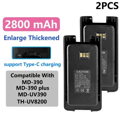 MD-390 Original Battery Enlarge Thicker Battery USB-C Charge 3600mAh Compatible With MD-UV390 MD-390Plus TH-UV8200 Walkie Talkie