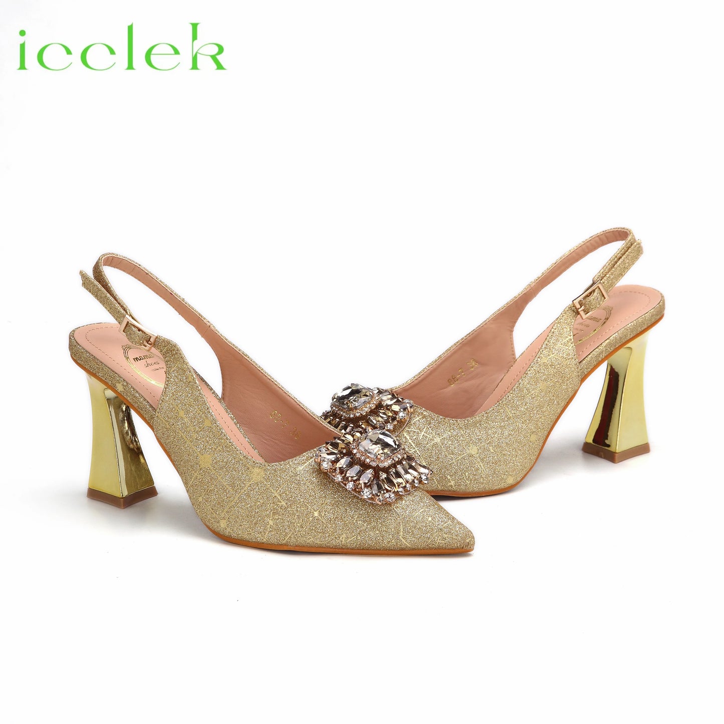 Women High Heels Sandals Shinning Material with Rhinestone Italian Design T.Blue Color Pointed Toe Shoes and Bags Set