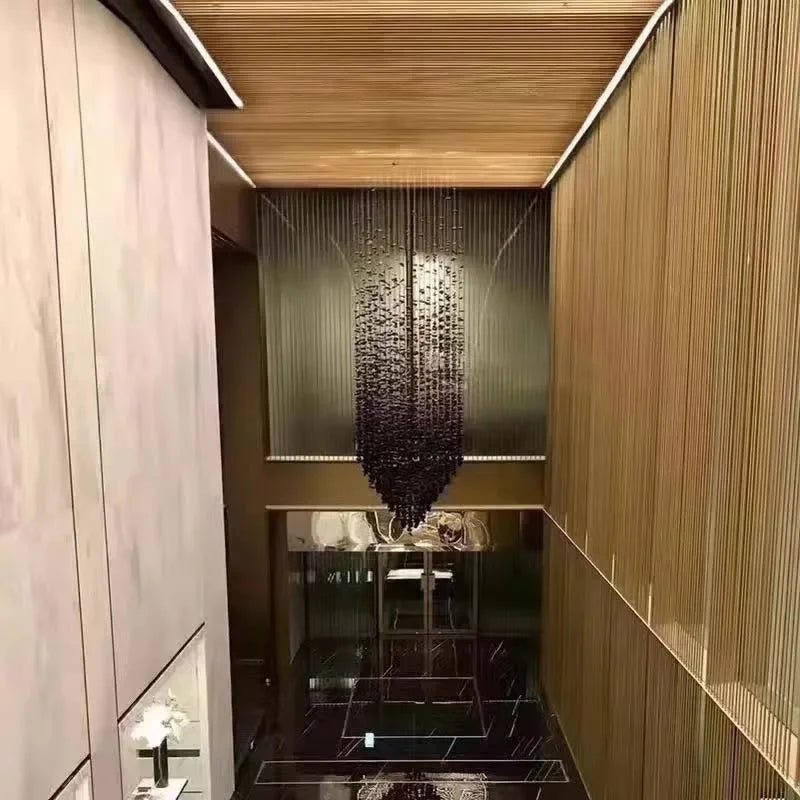 Crystal Stone Hanging Lamp Large Luxury Led Chandelier Staircase Living Room Light Fixture Long Hallway Lobby Indoor Home Lustre
