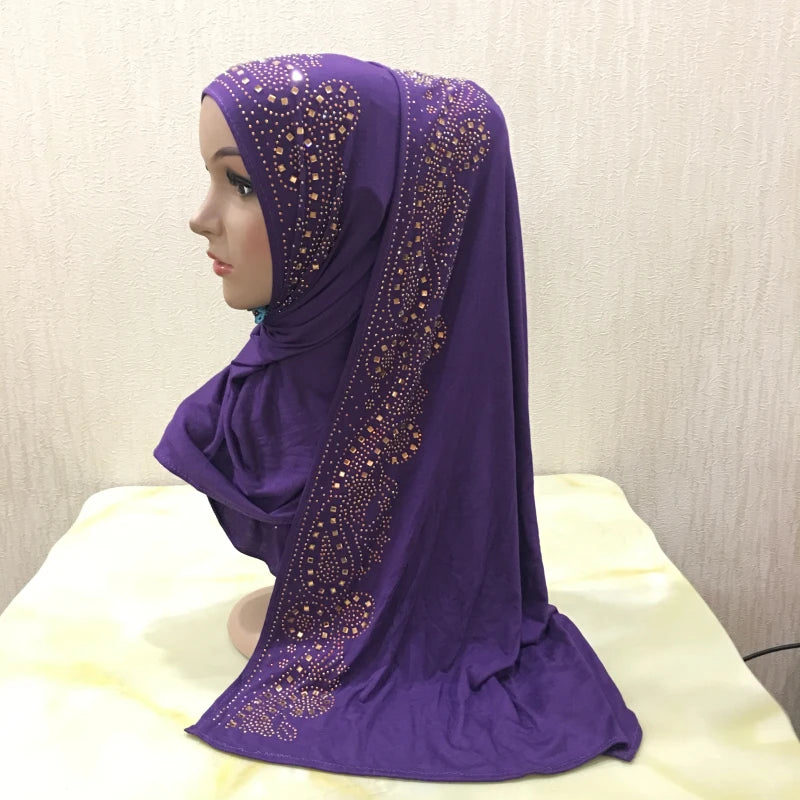 H099 high quality soft jersey scarf with stones pull on modal headscarf women's hijab islamic female shawl headwrap