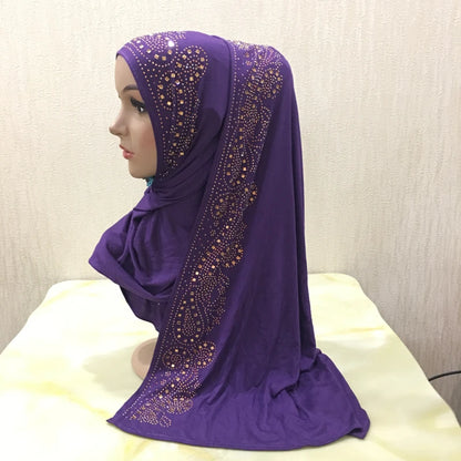 H099 high quality soft jersey scarf with stones pull on modal headscarf women's hijab islamic female shawl headwrap