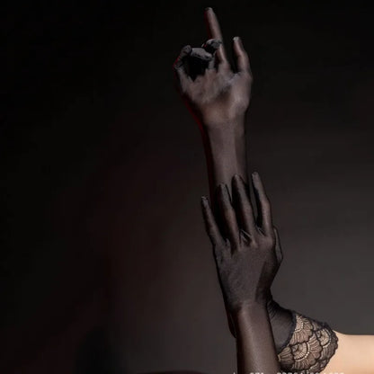 51CM Women Tight Thin Sexy Temptation Oily Lace Long Gloves Elasticity Breathable Transparent Stage Performance Opera Cosplay