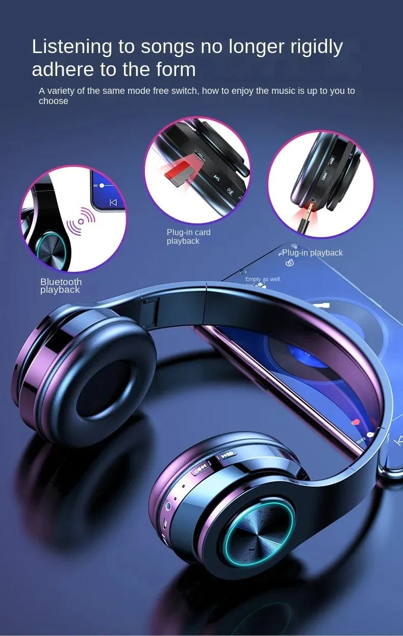 RGB Luminous Headset Bluetooth Headphones Noise Cancelling Wireless Earphones for Students Gamers Music Lovers
