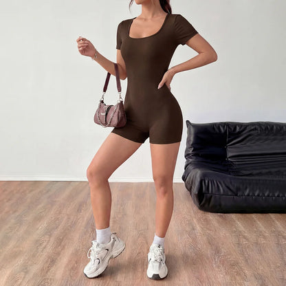 2026 Summer New Hot Girl Romper Sexy leisure sports U-Neck Short Sleeve Bodycon Shorts One-Piece Slim Jumpsuit
