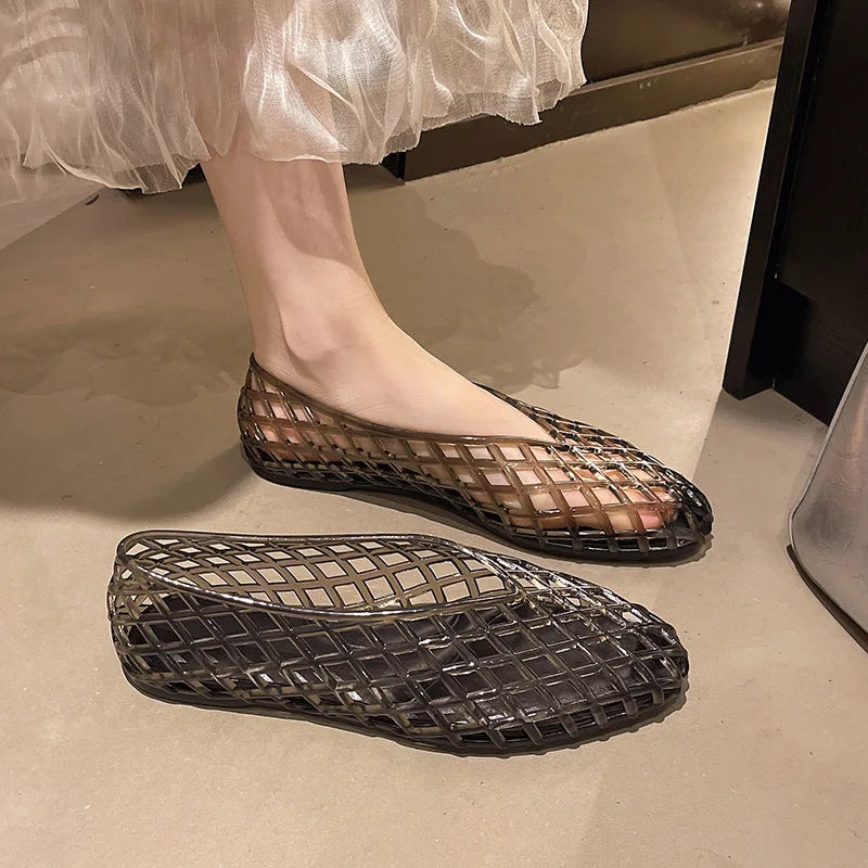 New V-mouth Crystal Jelly Shoes Fashionable, Versatile, Comfortable, Flat Bottom Single Shoes, Casual Sandals for Women