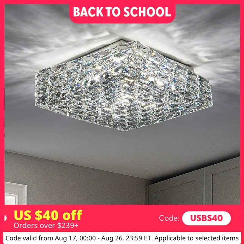 Modern Nordic Luxury Crystal LED Ceiling Light Gold Chrome Flush Mount Lamp for Living Dining Room Bedroom Home Decor Lighting