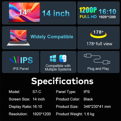 Rospider 14 Inch Portable Dual IPS Laptop Monitor Extended High-Definition Triple Expandable PC LCD Screen Extender