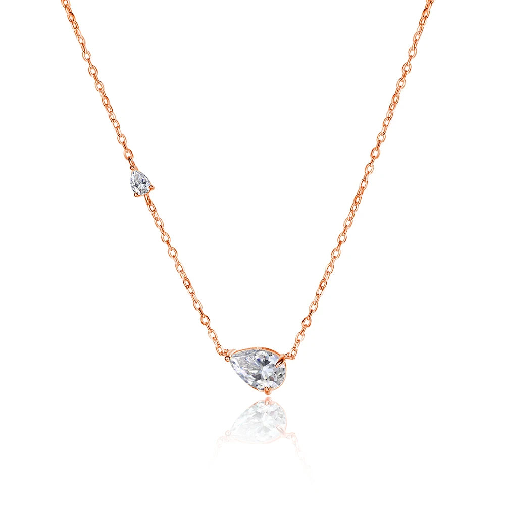 KNOBSPIN 2.35 CT Pear Cut All Moissanite Necklaces for Women D VVS1 Lab Diamond 2 Gems Pendant 100% 925 Sterling Silver Necklace