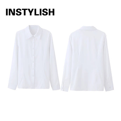 Women Elegant Solid Button Shirt Chiffon Blouse Spring Summer Casual Solid Long Sleeve Turn Down Collar Tunics OL Shirt Tops