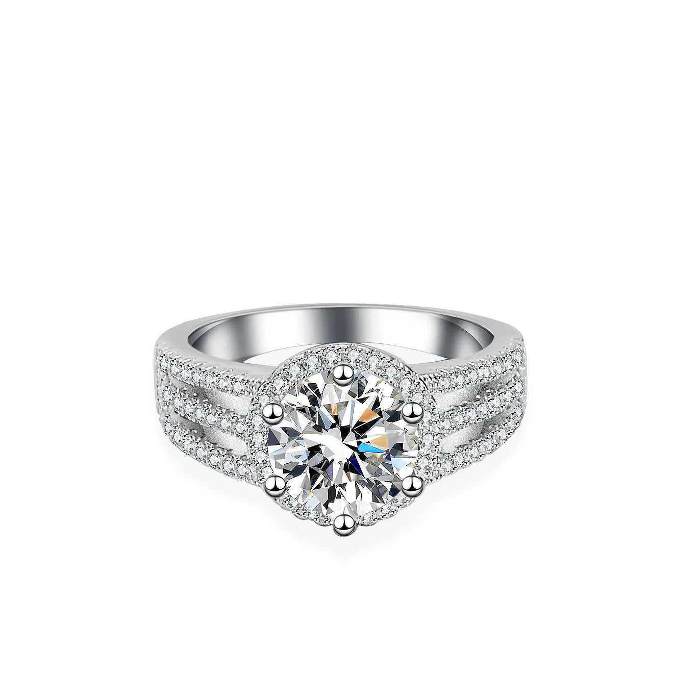 PT950 Platinum Three-Row Ring - 2 Carat Moissanite with Stylish Craftsmanship, Women's Trendy Jewelry