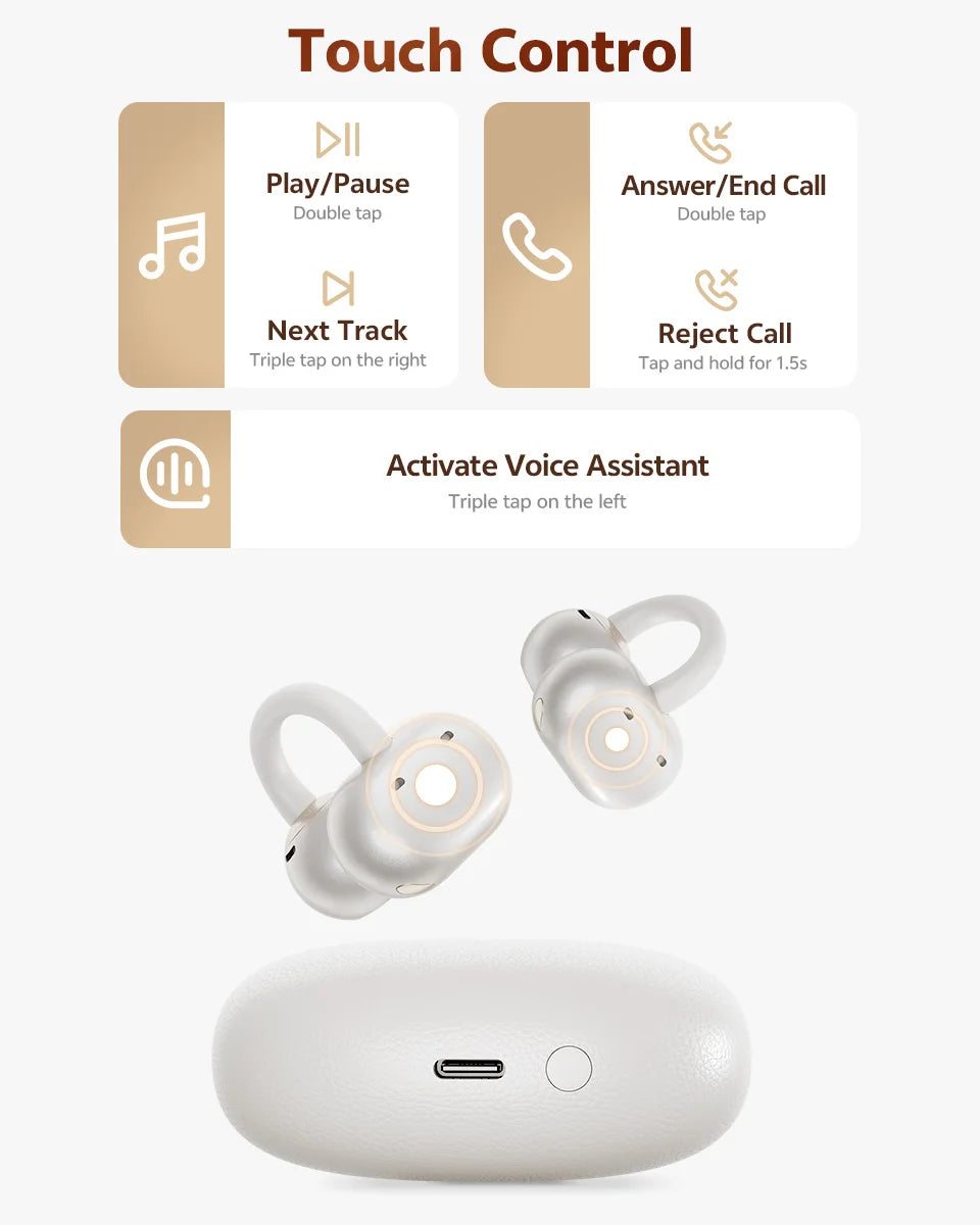 QCY CT06 Clip On Earbuds Crossky C50 Open Ear Wireless Bluetooth 6.0 Headphones with 4 Mic 35H Earbuds Comfortable for Running
