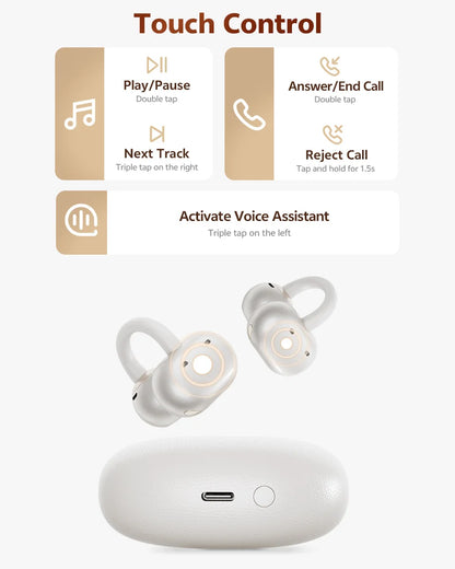 QCY CT06 Clip On Earbuds Crossky C50 Open Ear Wireless Bluetooth 6.0 Headphones with 4 Mic 35H Earbuds Comfortable for Running