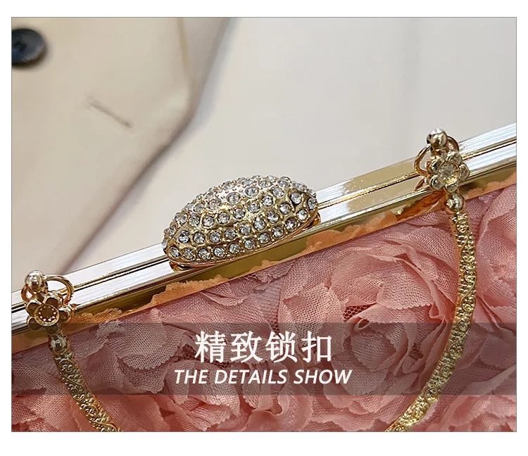 Luxury Satin Floral Bride Party Evening Clutch Bag Women Wedding Purses and Handbags Small Shoulder Chain Bag Designer Bag