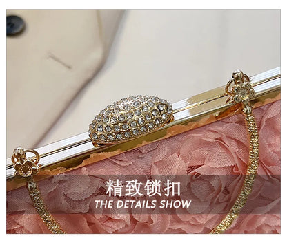 Luxury Satin Floral Bride Party Evening Clutch Bag Women Wedding Purses and Handbags Small Shoulder Chain Bag Designer Bag