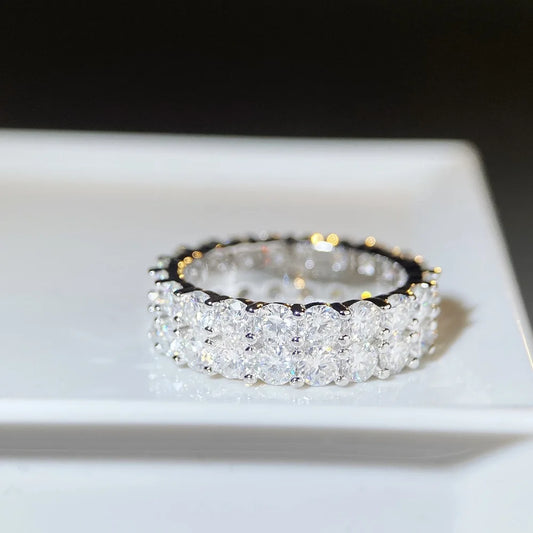 18K white gold and platinum PT950 moissanite ring for men and women, full set D color moissanite ring 10 points full circle ring