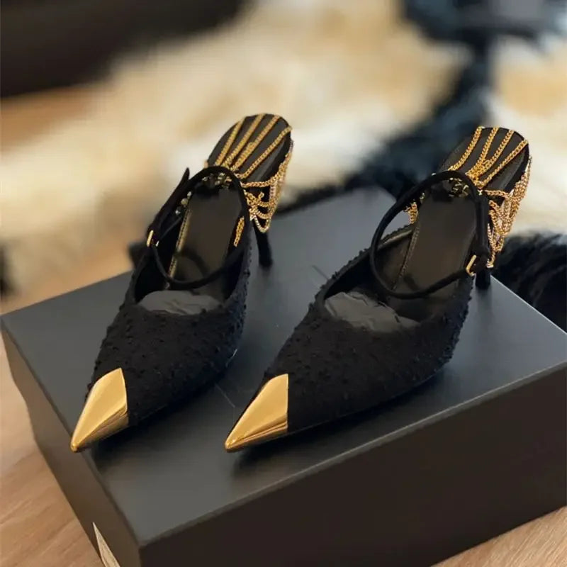 Stiletto Pointed Toe Sandals for Women 2025 Luxury Footwear Vintage Sandal Summer Offers Pvc Cheap Liquidation Woman Shoes Sale
