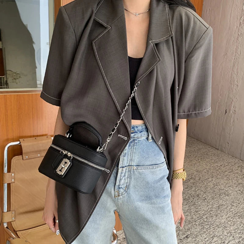 Women Square Handbags 2024 Summer Fashion Chains Crossbody Bags Texture PU Shoulder Bag Elegant Chic Mini Mobile Phone Bags