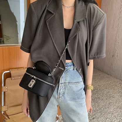 Women Square Handbags 2024 Summer Fashion Chains Crossbody Bags Texture PU Shoulder Bag Elegant Chic Mini Mobile Phone Bags