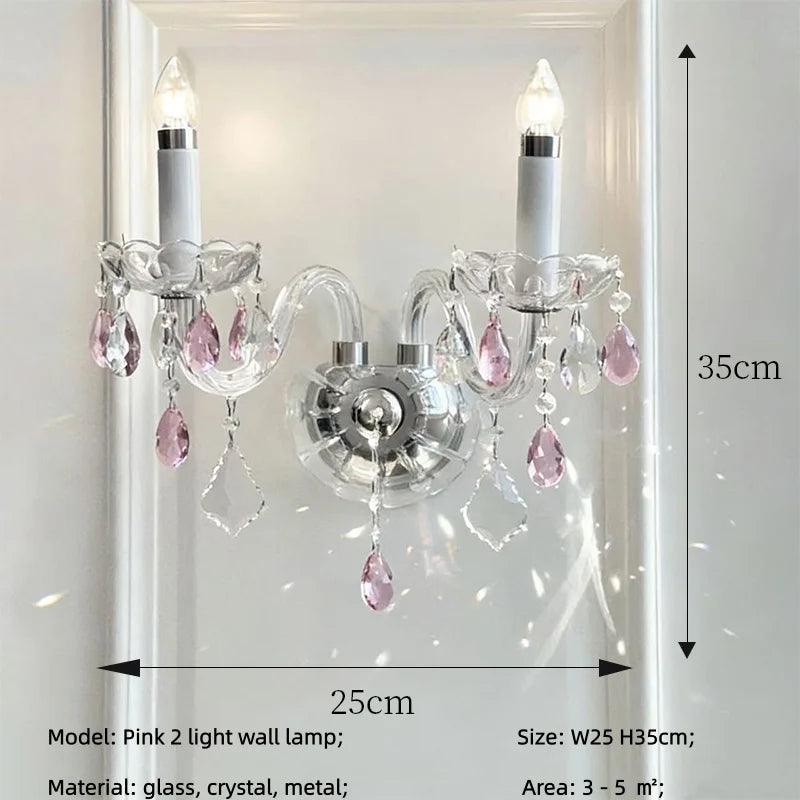 French Romantic Crysatl Candle Chandelier Luxury Glass Pink E14 Pendant Lights Living Room Art Decor Led Lamparas Bedroom Lamp