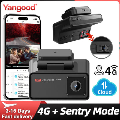 4G LTE Dashcam with Front And Inside Lens Two-Way Talk Car DVR GPS Remote Live-View 24/7 Parking IR Night Vision Security Camera