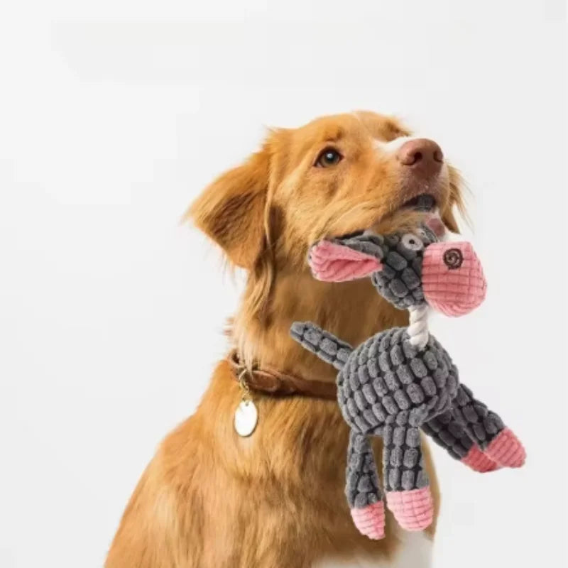 Interactive Cotton Rope Donkey Toy Grey/Brown Plush Sound Pet Training Game for Kittens And Dogs Creative Bite And Play Activity