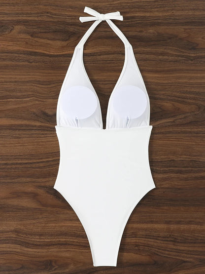 Halter Top Bathing Suit Woman Swimsuits One Piece Swimwear Women's  2026 Trend V Neck Beachwear Female Monokini Summer Bodysuit