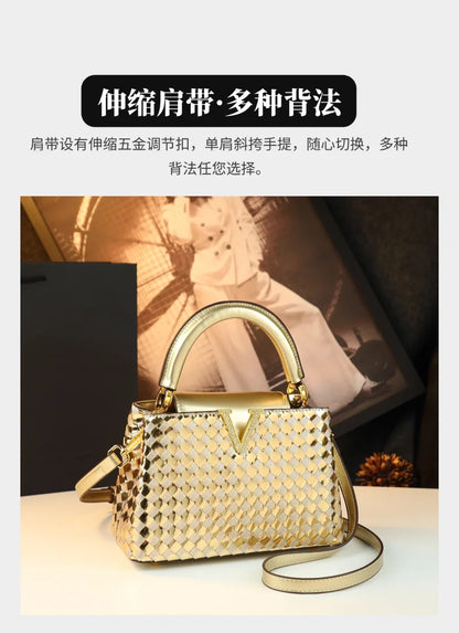 Genuine Leather Woven Handbag For Women 2026 New Light Luxury Women's Shoulder Bag Fashion Commuter Messenger Bag Versatile