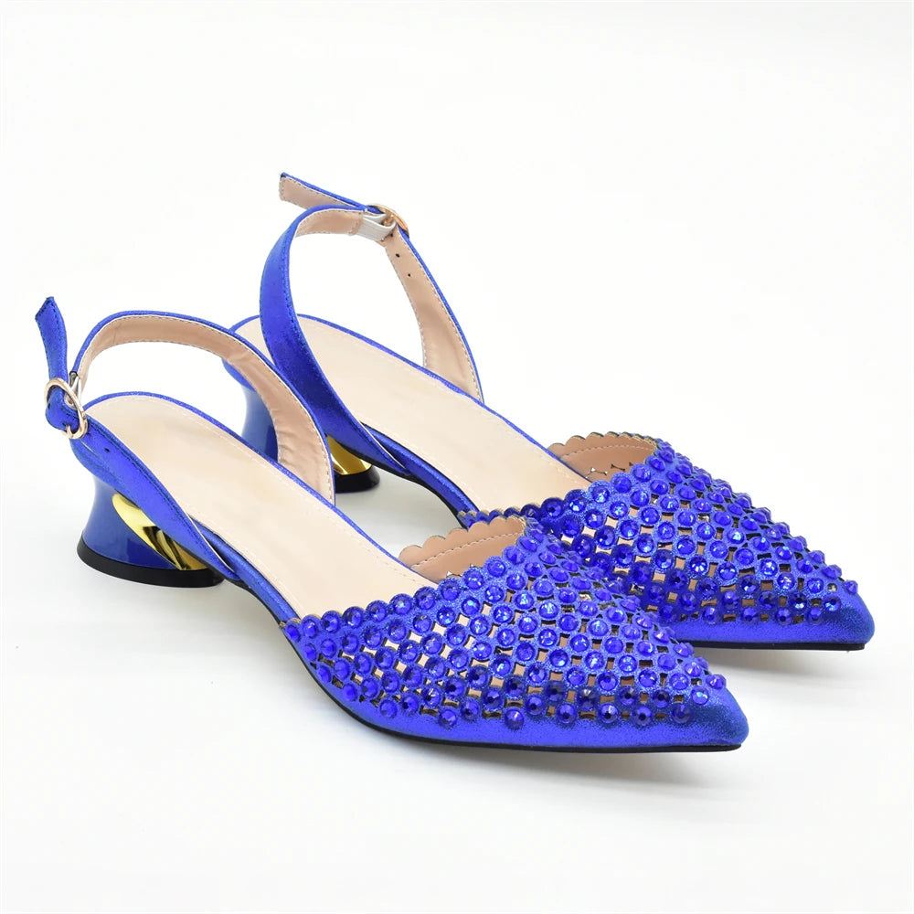 Fashion Royal Blue Shoe and Bag Set Decorated with Rhinestone Nigeria Italian Shoes and Matching Bags Elegant Heeled Women Pumps