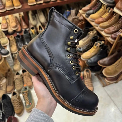 Vintage Handmade Boots Men Casual Cow Leather Shoes Top Quality Dress Ankle Boots British Tooling Work Desert Motorcycle Boots