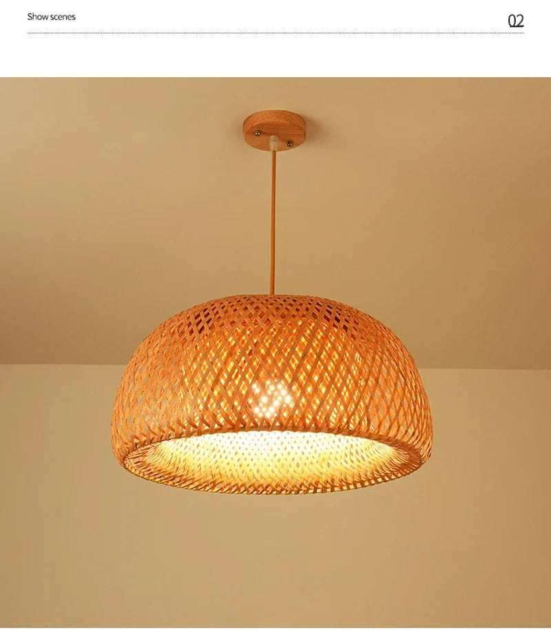2025 Newest Bamboo Pendant Lamps Ceiling Lights Rattan Wicker Lustre Hand Knit Braiding Suspended Home Dining Braided Decor Hot