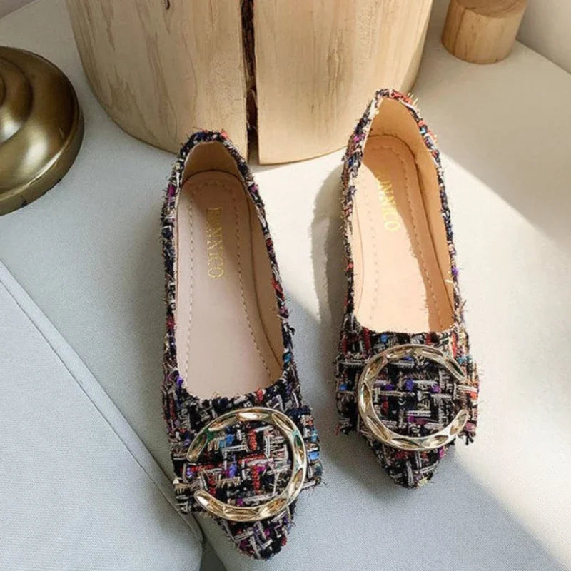 Spring Autumn Casual Fashion Pointed Toe Fabric High Heels Comfortable Simple Metal Decorated Low Heel Women's Shoes NO:A1701