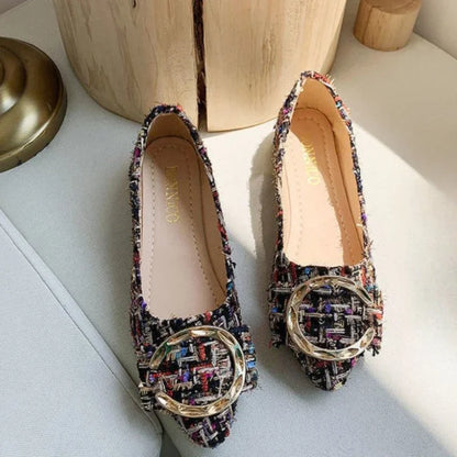 Spring Autumn Casual Fashion Pointed Toe Fabric High Heels Comfortable Simple Metal Decorated Low Heel Women's Shoes NO:A1701