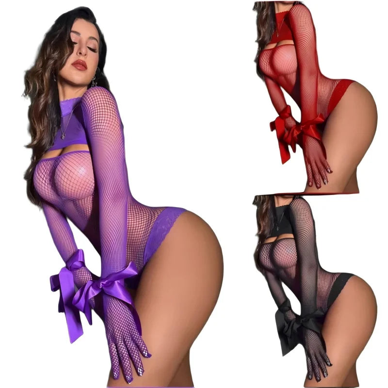 European and American Women's Purple Erotic Lingerie with Hollowed Out Perspective Pure Desire Sexiness  Erotic Clothing