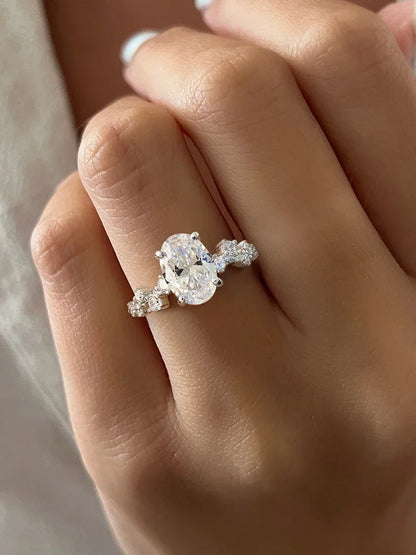 925 Sterling Silver Zircon Golden Oval Round Fashionable Ring For Women Engagement Wedding Luxury High Quality Fine Jewelry