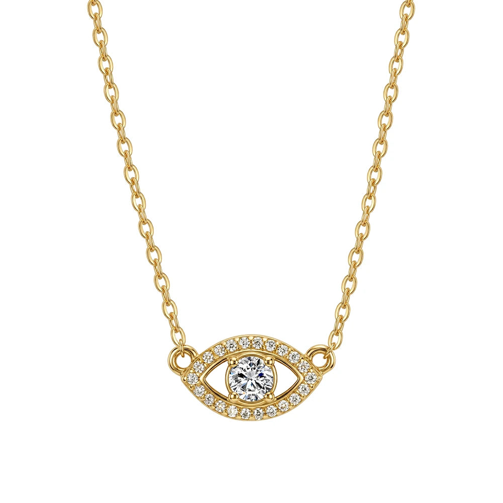 Rinntin 925 Sterling Silver Evil Eye Moissanite Necklace Minimalist Lucky Protection Pendant Jewelry Gift for Women MON24