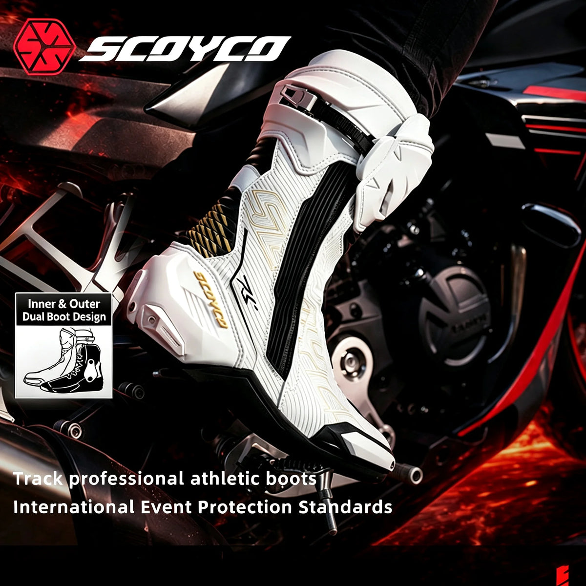 Scoyco Professional Motorcycle Racing Boots Track‑Grade Protective Riding Shoes Dual‑Boot Ankle TPU Shin Guard Breathable Boots