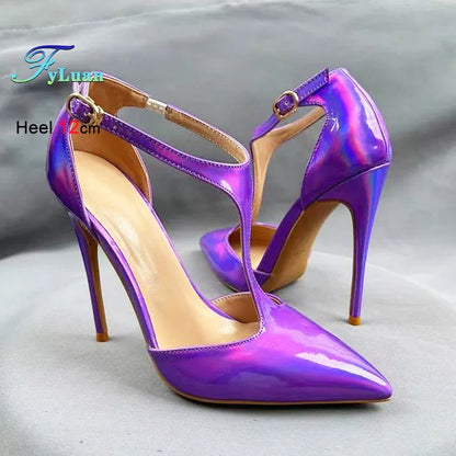 Purple Sandals With Heels For Woman Luxury Party Elegant Dress Shoes Summer Pointy Toe Sexy Sandals Lady 8CM 10CM 12CM Stilettos