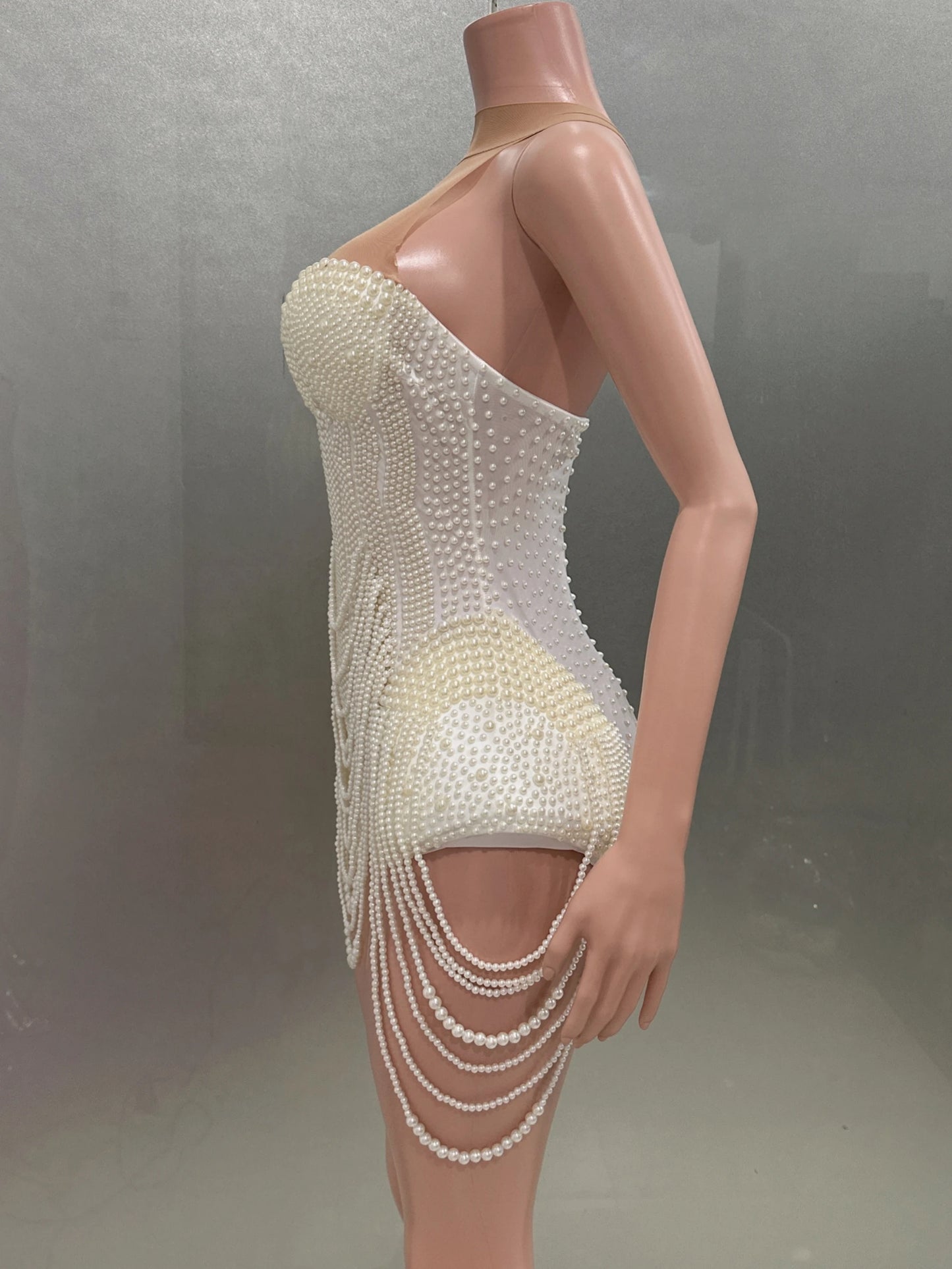 Luxury Pearls Beading Sexy Halter Backless Bodysuit Evening Party Performance Costume Bar Nightclub Singer Dancer Stage Wear