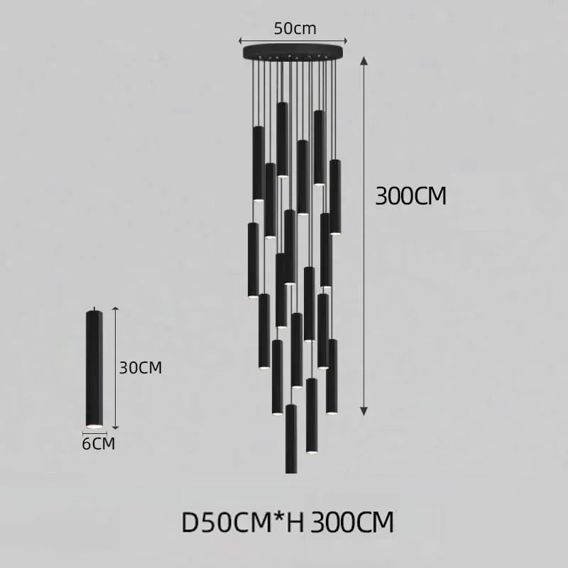 Modern LED Staircase Ceiling Chandelier Black Nordic Simple Indoor Lighting Fixture New Creative Design Island Long Hanging Lamp