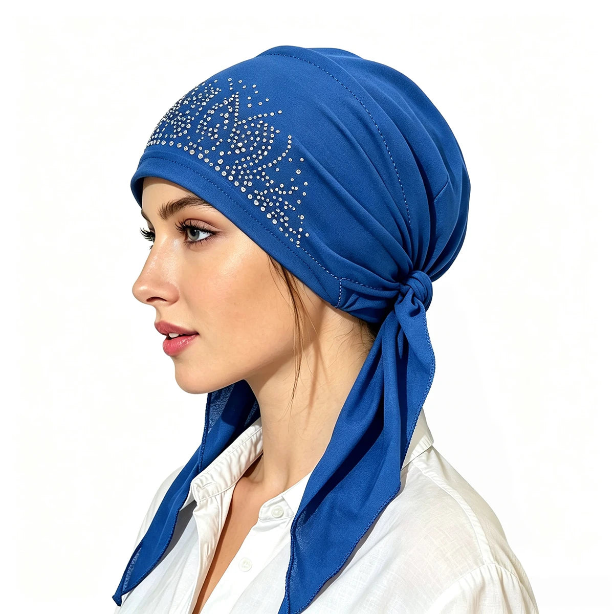 Fashion Muslim Headscarf Hat for Women Thin Summer Inner Hijab Caps Solid Color Diamond Turban Bonnet India Headwrap