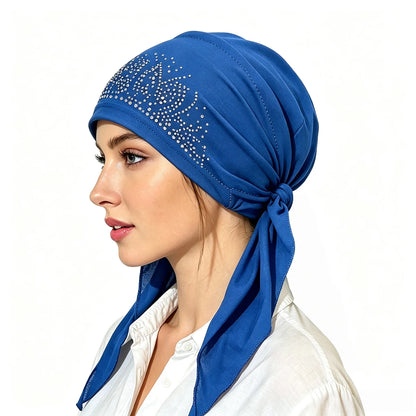 Fashion Muslim Headscarf Hat for Women Thin Summer Inner Hijab Caps Solid Color Diamond Turban Bonnet India Headwrap