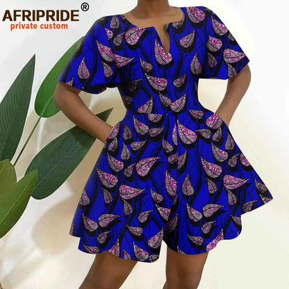 2026 African Clothes for Women Short Sleeve High Waist Print Jumpsuit Casual Cotton Summer Outfits Rompers Playsuits A2329001