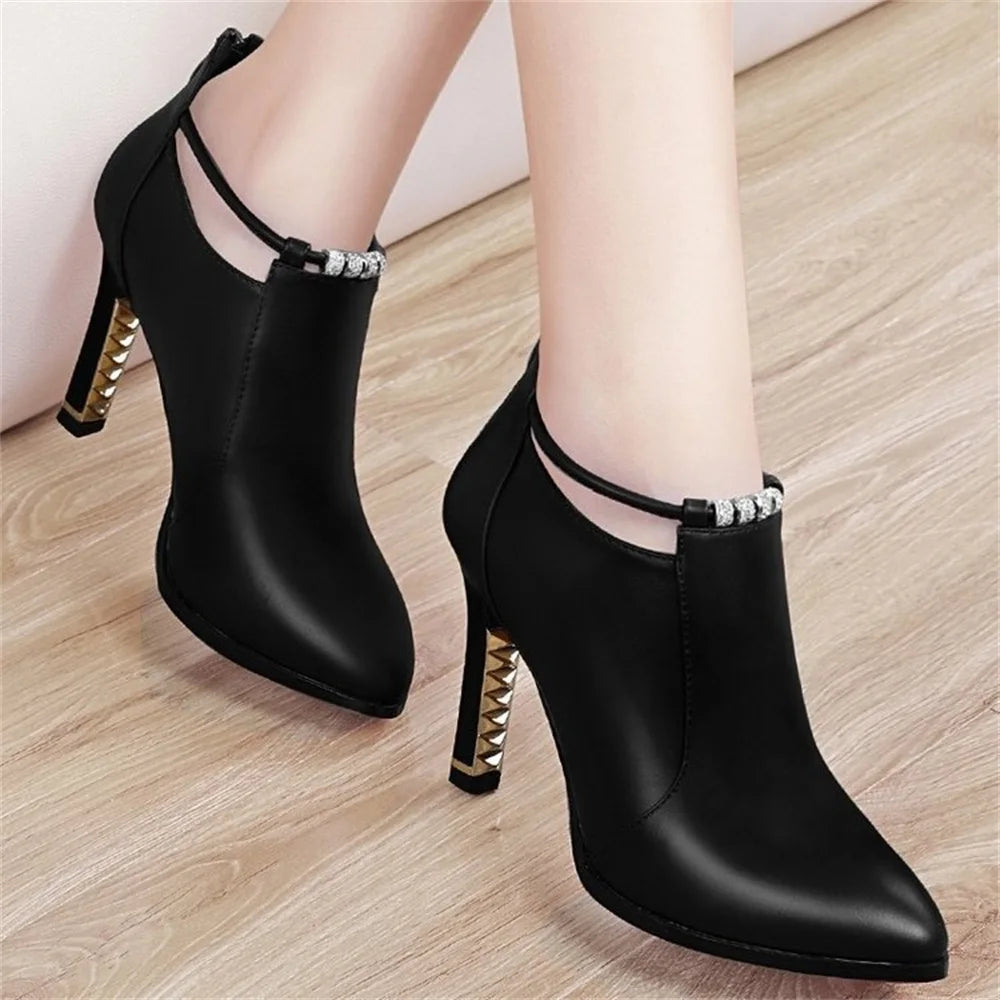 Elegant Red Pointy Toe Office Lady Booties Sexy Black High Heels Boots Classic Thin Heel Ankle Boots Women Dress Shoes