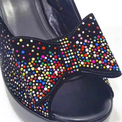 2024 Silver Fashion Square Heels with Platform African Women Shoes and Bag Set Full Crystal Pumps for Wedding Party