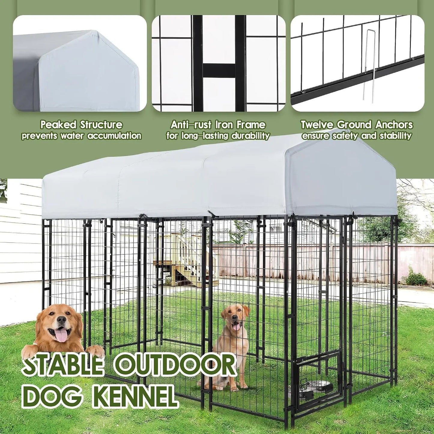 8x4x6 FT Outdoor Dog Kennel,UV Resistant Waterproof Pet House Enclosure,Cage for Large Dogs,Outside Use, Custom
