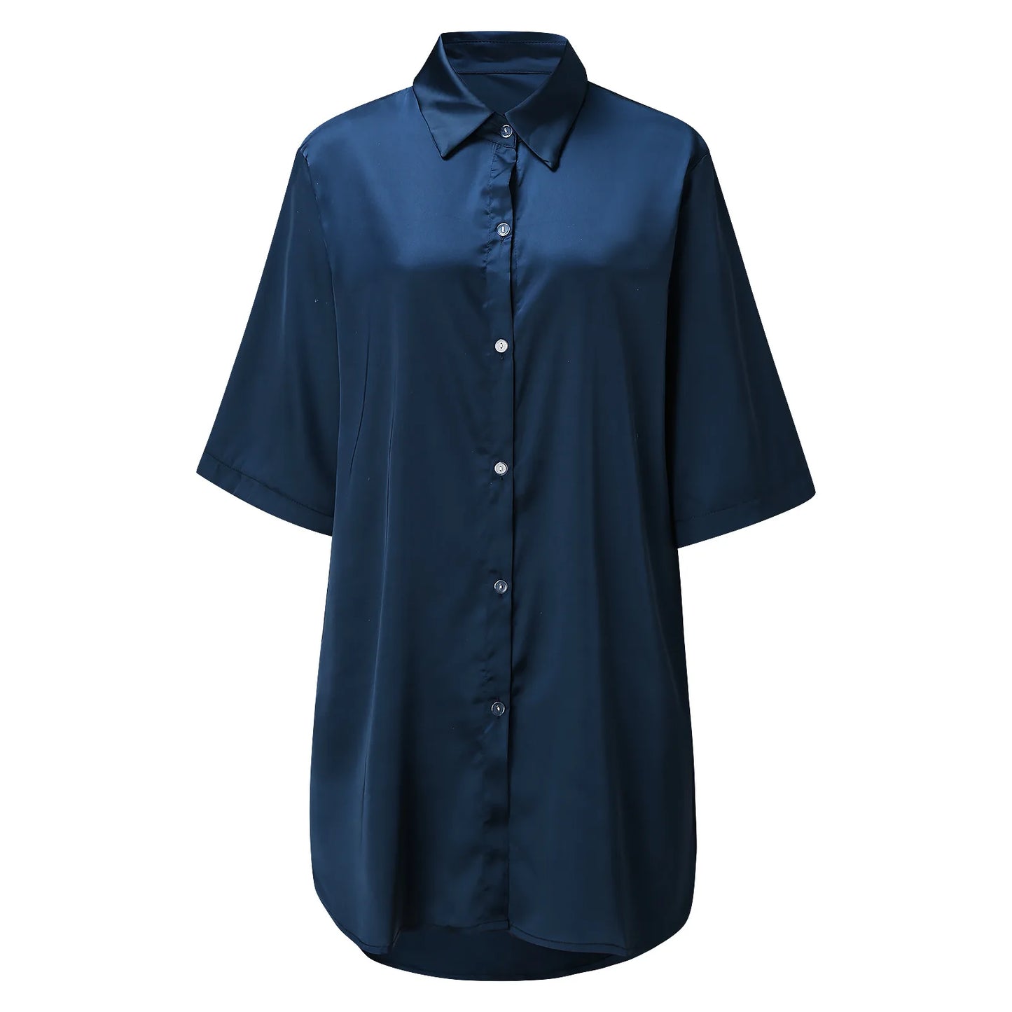 Women's Solid Color Silky Soft Pajamas Sexy Long Sleeve Nightshirt Smooth & Skin-Friendly Comfortable Home Sleepwear for Ladies