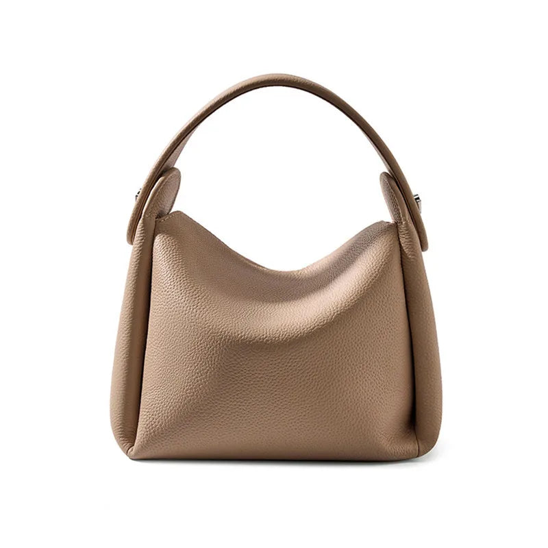 Burminsa Cowhide Genuine Leather Tote Shoulder Bags For Women 2026 Luxury Designer Crossbody Purses Bucket Work Ladies Handbags